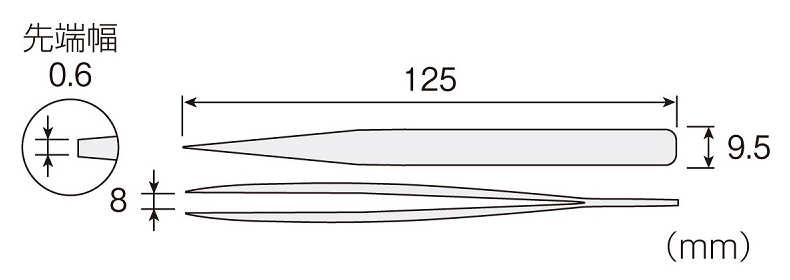 P-891前端弯曲镊子尺寸图