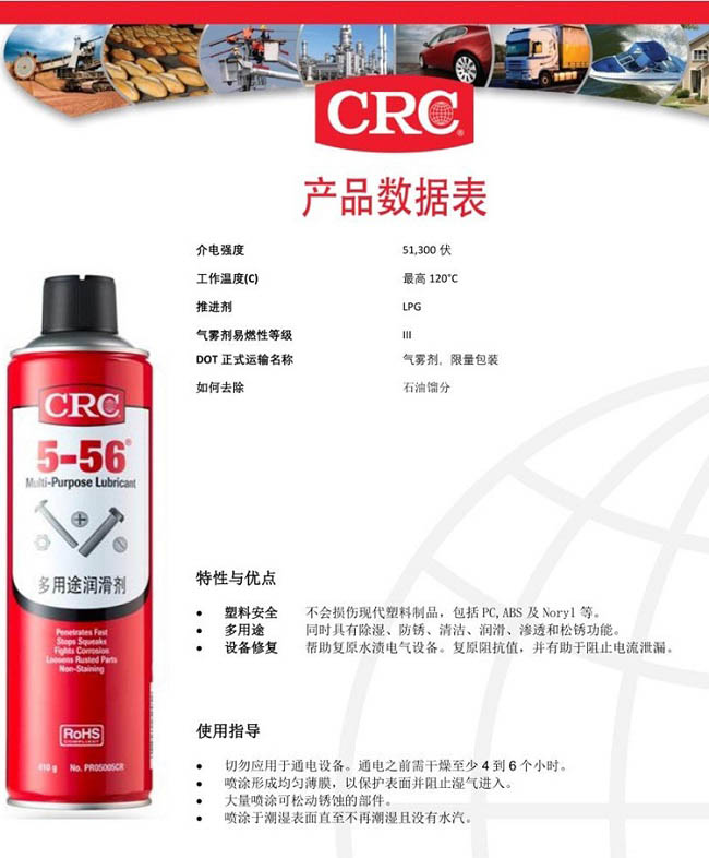 CRC希安斯5-56多用途防锈润滑剂/防锈剂/除锈剂PR05005CR产品说明书TDS-2