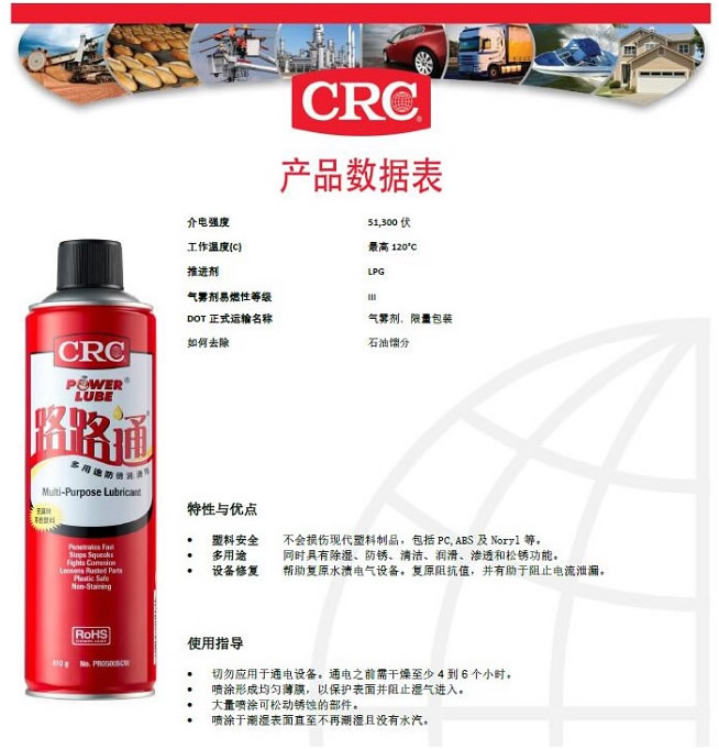 CRC希安斯PowerLube路路通多用途防锈润滑剂/防锈剂/除锈剂PR05005CW说明书TDS-2