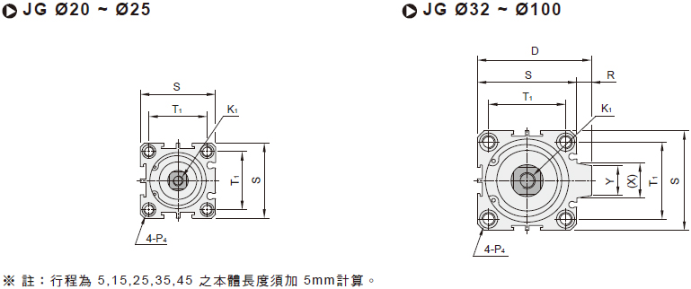 JG系列前蓋防塵型治具氣缸尺寸圖-2