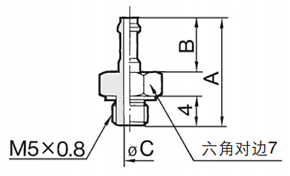 SMC 小型管接头 M系列 尼龙软管用竹节式接头 M-5AN-4，-6系列尺寸图