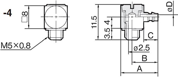 SMC 节式弯管 M-5ALN-4/M-5ALU-3, -4尺寸图