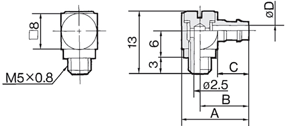 SMC 节式弯管M-5ALN-6 /M-5ALU-6尺寸图