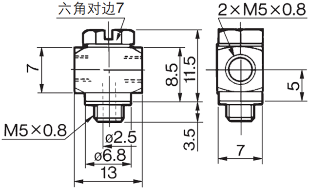 SMC小型管接头 M系列 通用T型 （尺寸图）