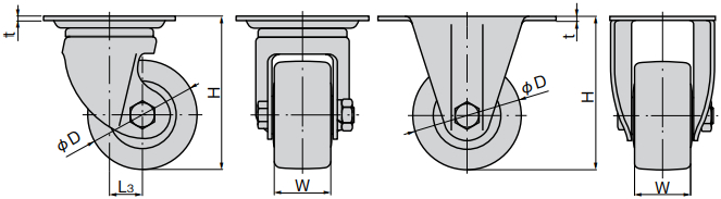 重型低座活动脚轮（无挡块） K-100HB2 尺寸图