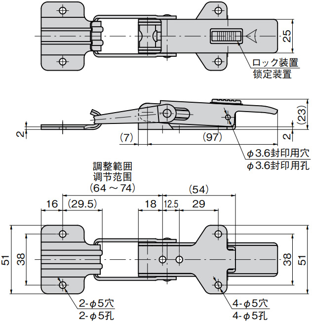 不锈钢可调节搭扣 C-1231 尺寸图1