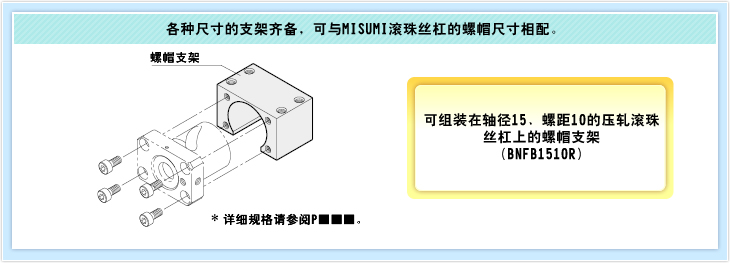 可组装在轴径15、螺距10的压轧滚珠丝杠上的螺帽支架(BNFB1510R) →\4,200