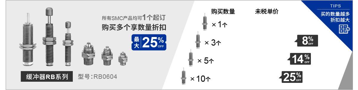 所有SMC产品均可1个起订 购买多个享数量折扣 最大25%off