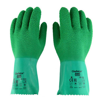 绿色天然橡胶带内衬手套